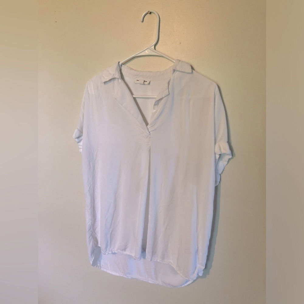 Beach Lunch Lounge Crisp Collared Short Sleeve White Women's Top 100% Viscose